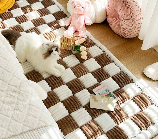 Tapis pour Animaux en Forme de Carré, Grand Plaid Doux Crème – Couverture de Lit ou de Canapé pour Chien